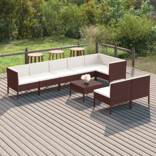 vidaXL 5-tlg. Garten-Lounge-Set mit Auflagen Poly Rattan Braun