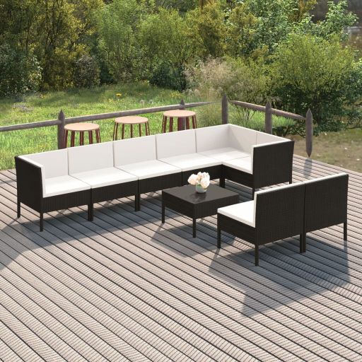vidaXL 5-tlg. Garten-Lounge-Set mit Auflagen Poly Rattan Schwarz