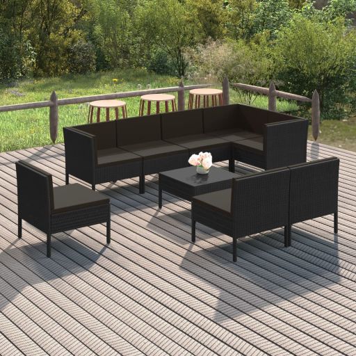 vidaXL 6-tlg. Garten-Lounge-Set mit Auflagen Poly Rattan Schwarz