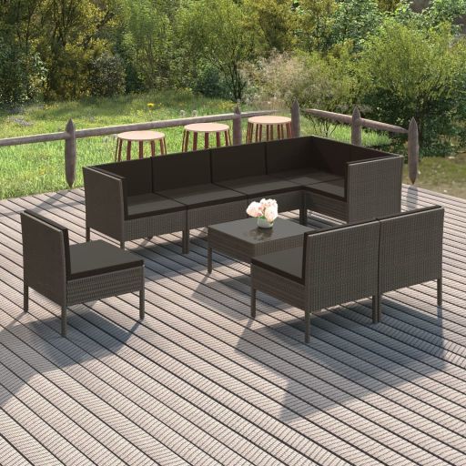 vidaXL 6-tlg. Garten-Lounge-Set mit Auflagen Poly Rattan Grau