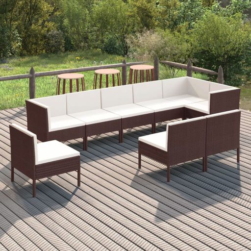 vidaXL 6-tlg. Garten-Lounge-Set mit Auflagen Poly Rattan Braun
