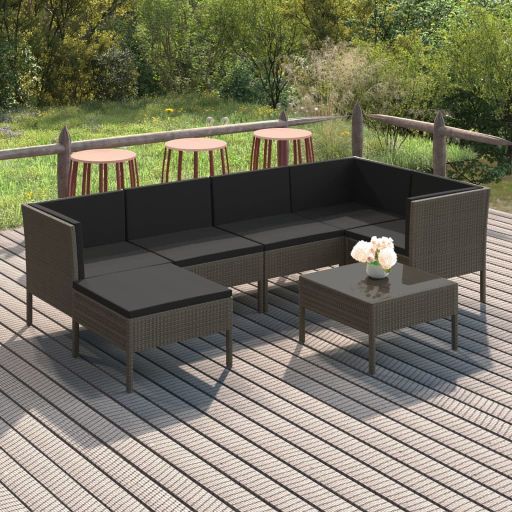 vidaXL 6-tlg. Garten-Lounge-Set mit Auflagen Poly Rattan Grau