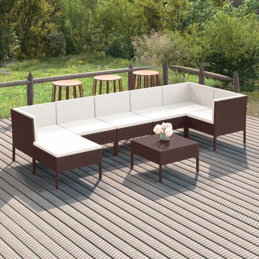vidaXL 6-tlg. Garten-Lounge-Set mit Auflagen Poly Rattan Braun