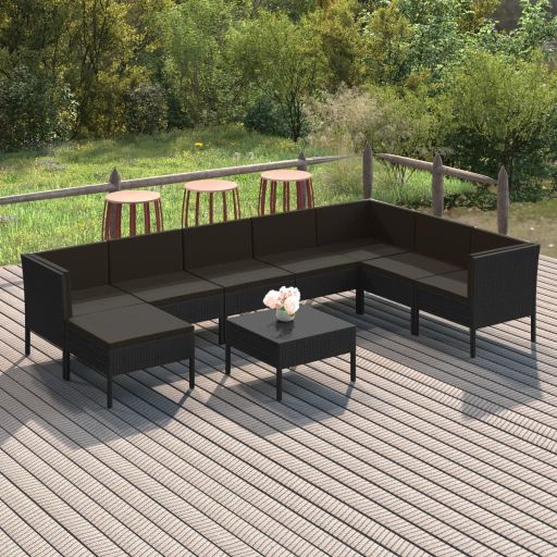 vidaXL 6-tlg. Garten-Lounge-Set mit Auflagen Poly Rattan Schwarz
