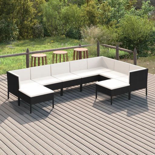 vidaXL 6-tlg. Garten-Lounge-Set mit Auflagen Poly Rattan Schwarz