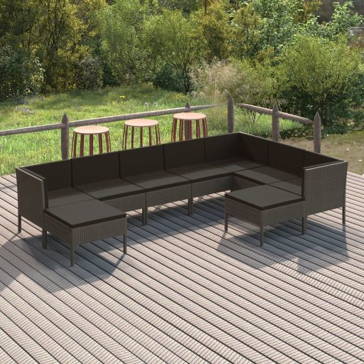 vidaXL 6-tlg. Garten-Lounge-Set mit Auflagen Poly Rattan Grau