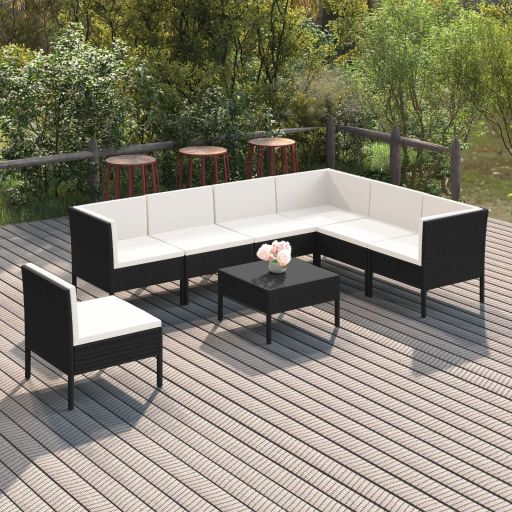 vidaXL 6-tlg. Garten-Lounge-Set mit Auflagen Poly Rattan Schwarz