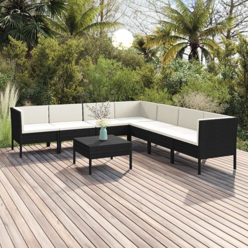 vidaXL 5-tlg. Garten-Lounge-Set mit Auflagen Poly Rattan Schwarz