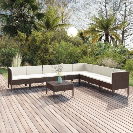 vidaXL 5-tlg. Garten-Lounge-Set mit Auflagen Poly Rattan Braun