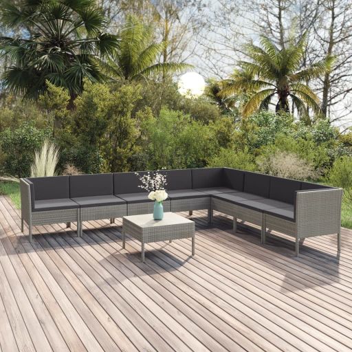 vidaXL 5-tlg. Garten-Lounge-Set mit Auflagen Poly Rattan Grau
