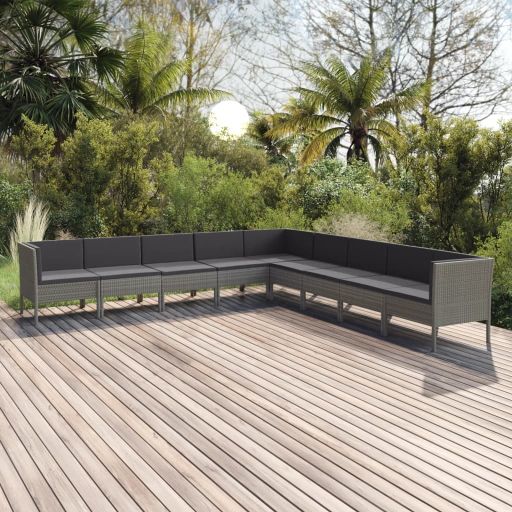 vidaXL 5-tlg. Garten-Lounge-Set mit Auflagen Poly Rattan Grau