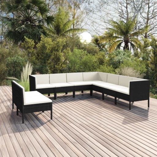 vidaXL 5-tlg. Garten-Lounge-Set mit Auflagen Poly Rattan Schwarz