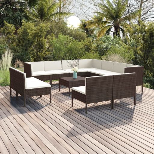 vidaXL 5-tlg. Garten-Lounge-Set mit Auflagen Poly Rattan Braun