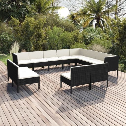 vidaXL 5-tlg. Garten-Lounge-Set mit Auflagen Poly Rattan Schwarz