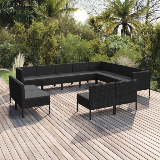 vidaXL 5-tlg. Garten-Lounge-Set mit Auflagen Poly Rattan Schwarz