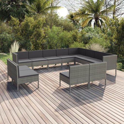 vidaXL 5-tlg. Garten-Lounge-Set mit Auflagen Poly Rattan Grau