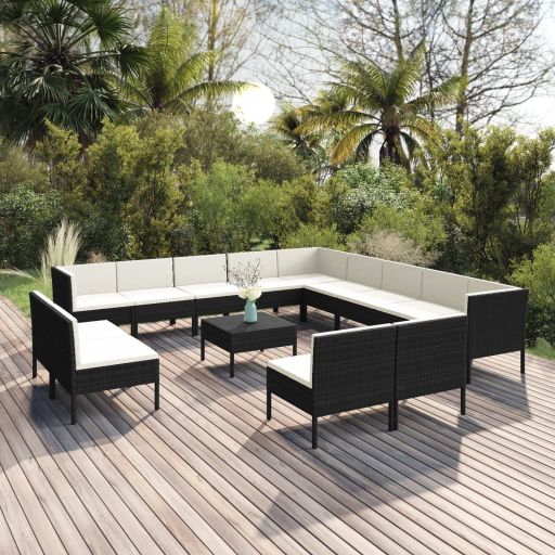 vidaXL 5-tlg. Garten-Lounge-Set mit Auflagen Poly Rattan Schwarz