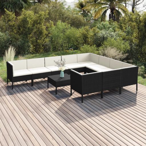 vidaXL 5-tlg. Garten-Lounge-Set mit Auflagen Poly Rattan Schwarz