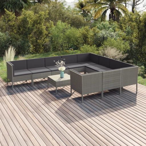 vidaXL 5-tlg. Garten-Lounge-Set mit Auflagen Poly Rattan Grau
