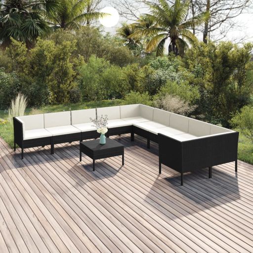 vidaXL 5-tlg. Garten-Lounge-Set mit Auflagen Poly Rattan Schwarz