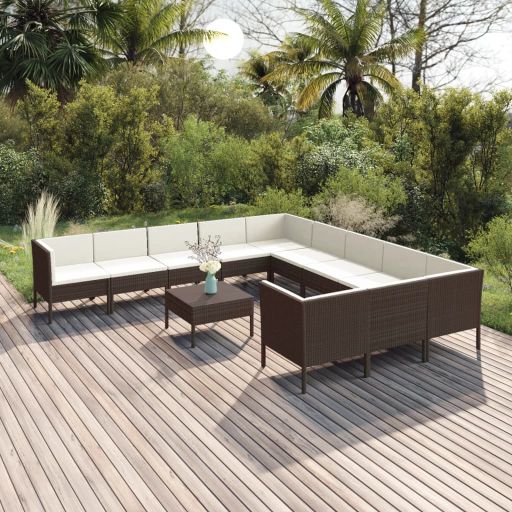 vidaXL 5-tlg. Garten-Lounge-Set mit Auflagen Poly Rattan Braun