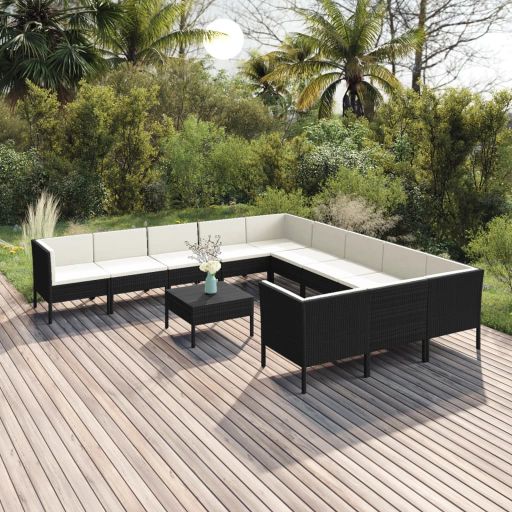 vidaXL 5-tlg. Garten-Lounge-Set mit Auflagen Poly Rattan Schwarz