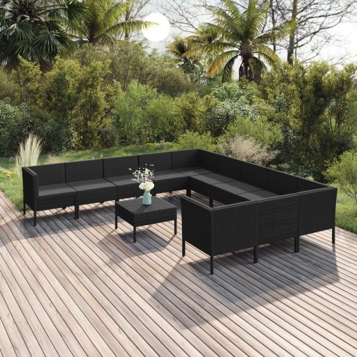 vidaXL 5-tlg. Garten-Lounge-Set mit Auflagen Poly Rattan Schwarz