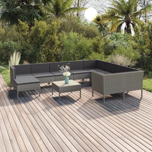 vidaXL 5-tlg. Garten-Lounge-Set mit Auflagen Poly Rattan Grau