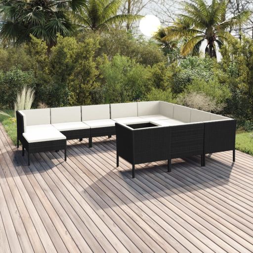 vidaXL 5-tlg. Garten-Lounge-Set mit Auflagen Poly Rattan Schwarz
