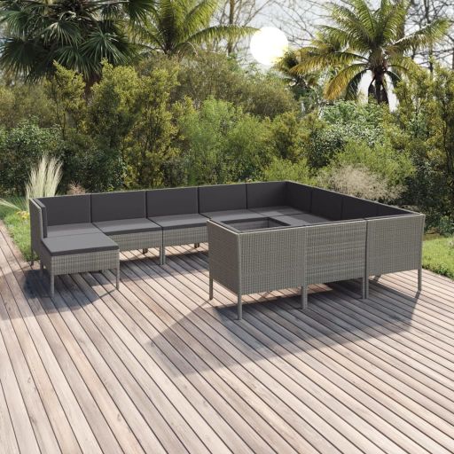 vidaXL 5-tlg. Garten-Lounge-Set mit Auflagen Poly Rattan Grau
