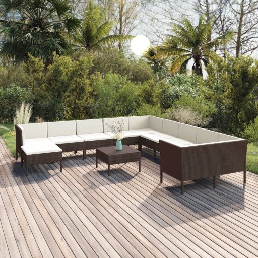 vidaXL 5-tlg. Garten-Lounge-Set mit Auflagen Poly Rattan Braun