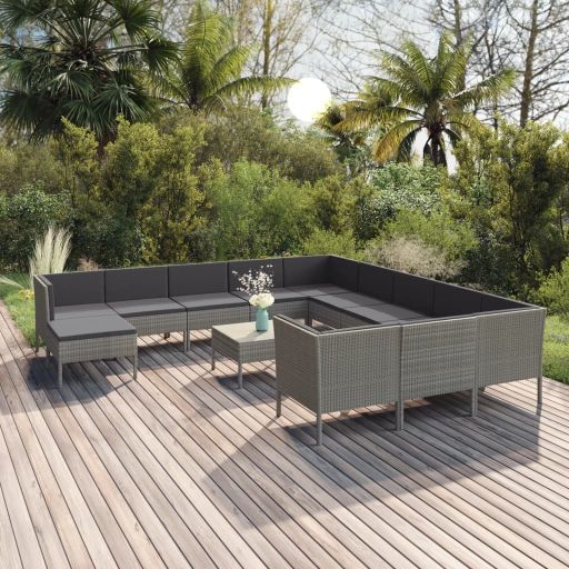 vidaXL 5-tlg. Garten-Lounge-Set mit Auflagen Poly Rattan Grau