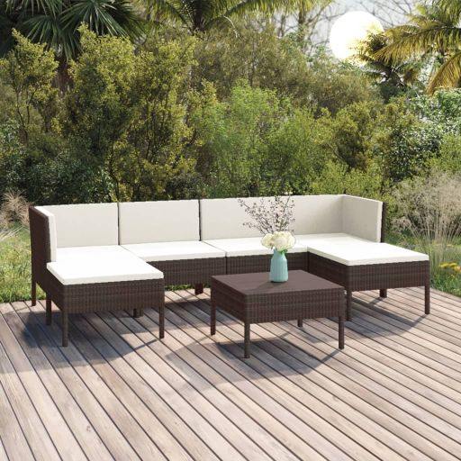 vidaXL 5-tlg. Garten-Lounge-Set mit Auflagen Poly Rattan Braun
