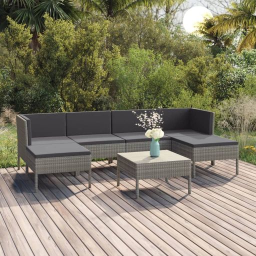 vidaXL 5-tlg. Garten-Lounge-Set mit Auflagen Poly Rattan Grau