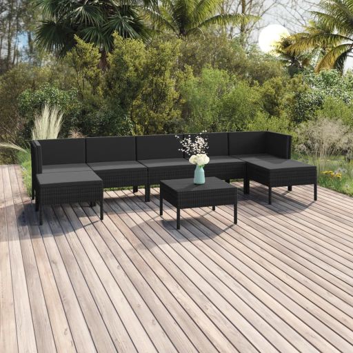 vidaXL 5-tlg. Garten-Lounge-Set mit Auflagen Poly Rattan Schwarz