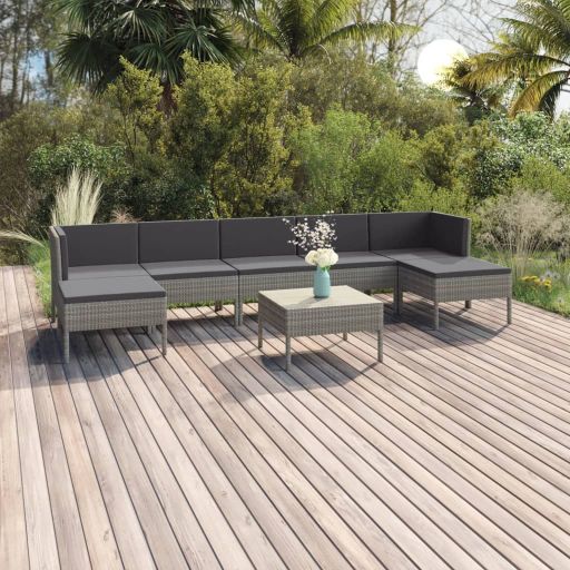 vidaXL 5-tlg. Garten-Lounge-Set mit Auflagen Poly Rattan Grau