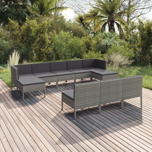 vidaXL 6-tlg. Garten-Lounge-Set mit Auflagen Poly Rattan Grau