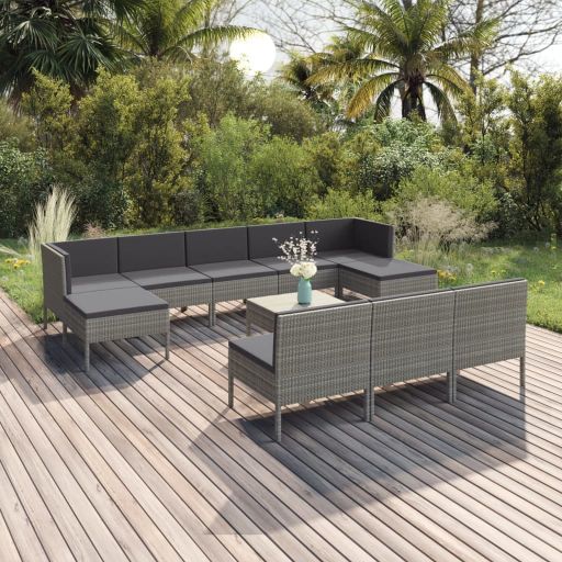 vidaXL 6-tlg. Garten-Lounge-Set mit Auflagen Poly Rattan Grau