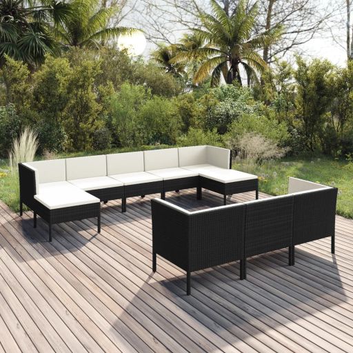 vidaXL 6-tlg. Garten-Lounge-Set mit Auflagen Poly Rattan Schwarz
