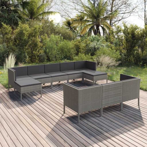vidaXL 6-tlg. Garten-Lounge-Set mit Auflagen Poly Rattan Grau