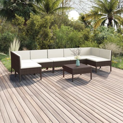 vidaXL 6-tlg. Garten-Lounge-Set mit Auflagen Poly Rattan Braun