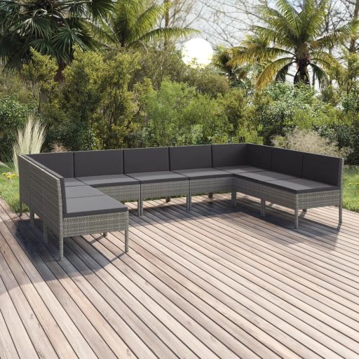 vidaXL 6-tlg. Garten-Lounge-Set mit Auflagen Poly Rattan Grau