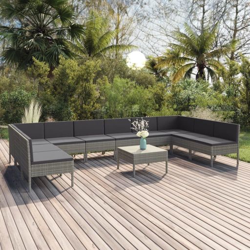 vidaXL 6-tlg. Garten-Lounge-Set mit Auflagen Poly Rattan Grau