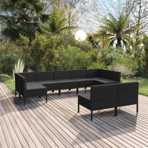 vidaXL 6-tlg. Garten-Lounge-Set mit Auflagen Poly Rattan Schwarz