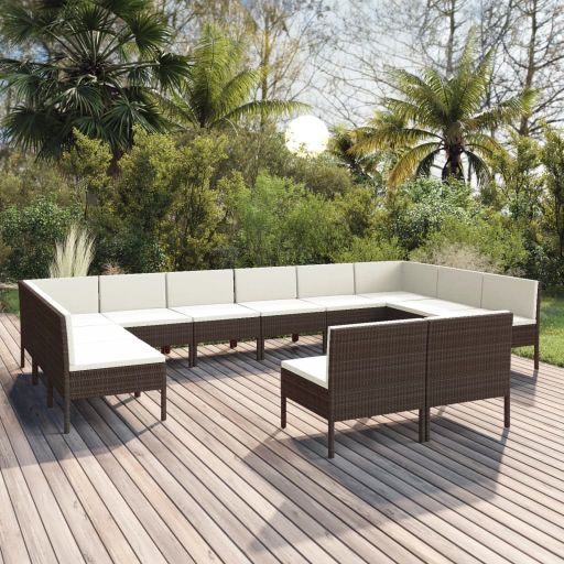vidaXL 6-tlg. Garten-Lounge-Set mit Auflagen Poly Rattan Braun