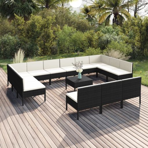 vidaXL 6-tlg. Garten-Lounge-Set mit Auflagen Poly Rattan Schwarz