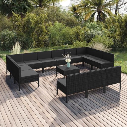 vidaXL 6-tlg. Garten-Lounge-Set mit Auflagen Poly Rattan Schwarz