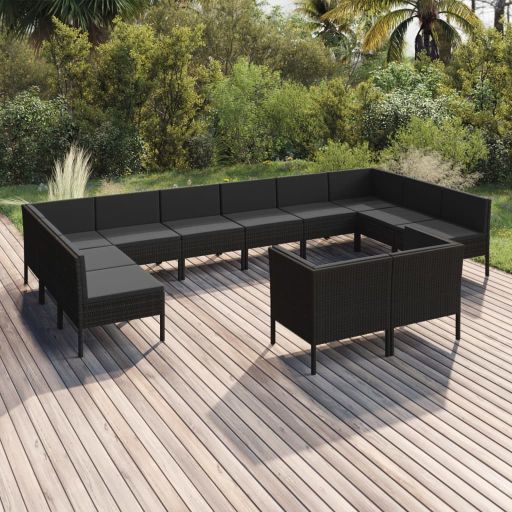 vidaXL 6-tlg. Garten-Lounge-Set mit Auflagen Poly Rattan Schwarz