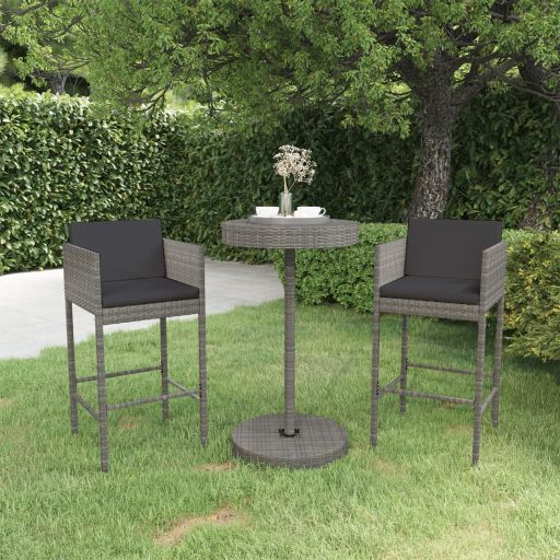 vidaXL 3-tlg. Gartenbar-Set mit Kissen Poly Rattan Braun