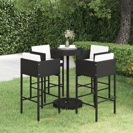 vidaXL 3-tlg. Gartenbar-Set mit Kissen Poly Rattan Braun